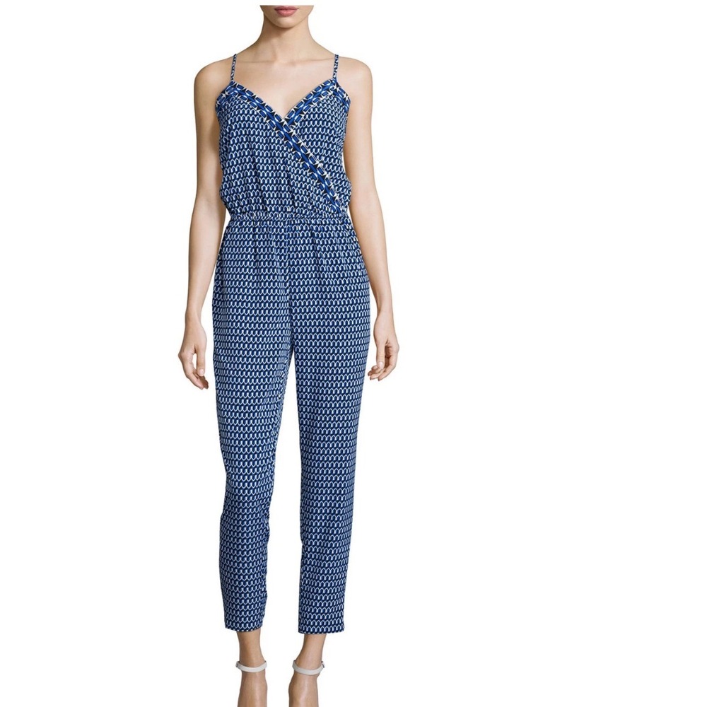 Laundry by Shelli Segal Blue Geometric Print Sleeveless Jumpsuit Size 14‎